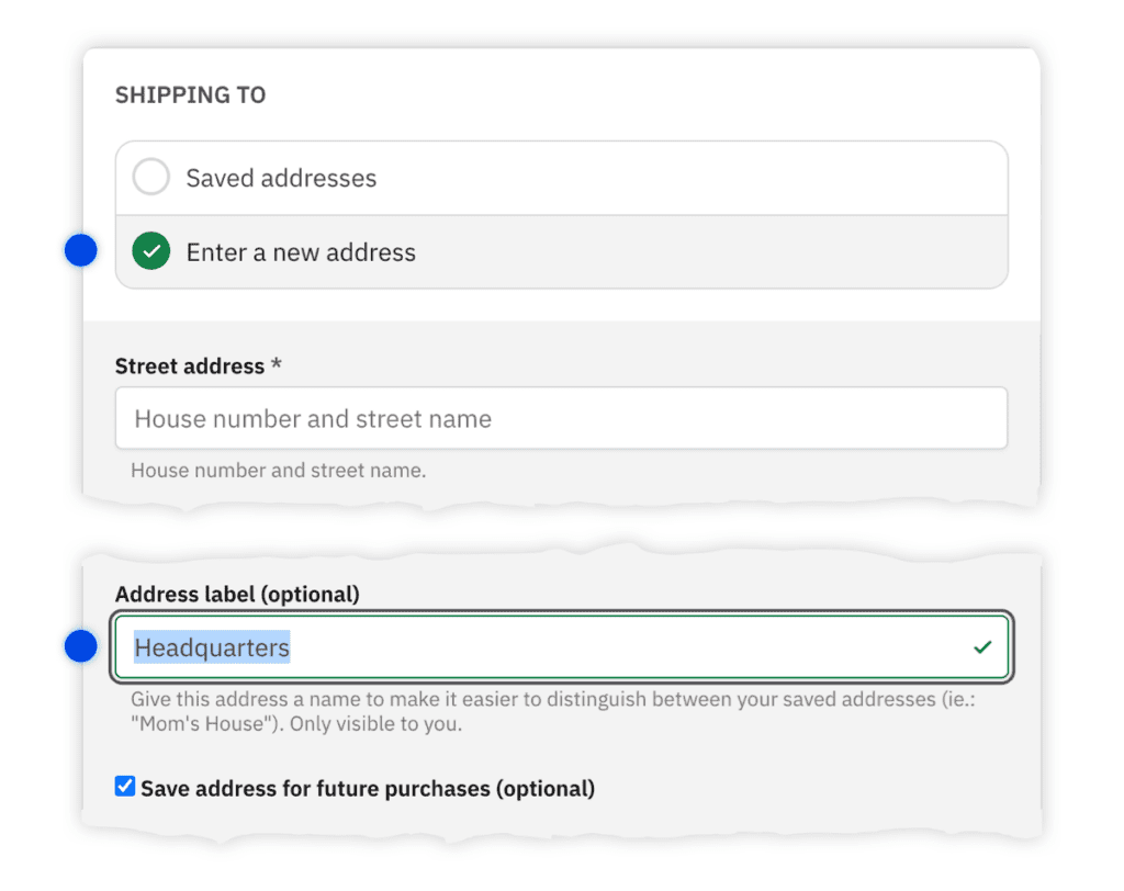 Screenshot showing the option to save a new address with a label or nickname