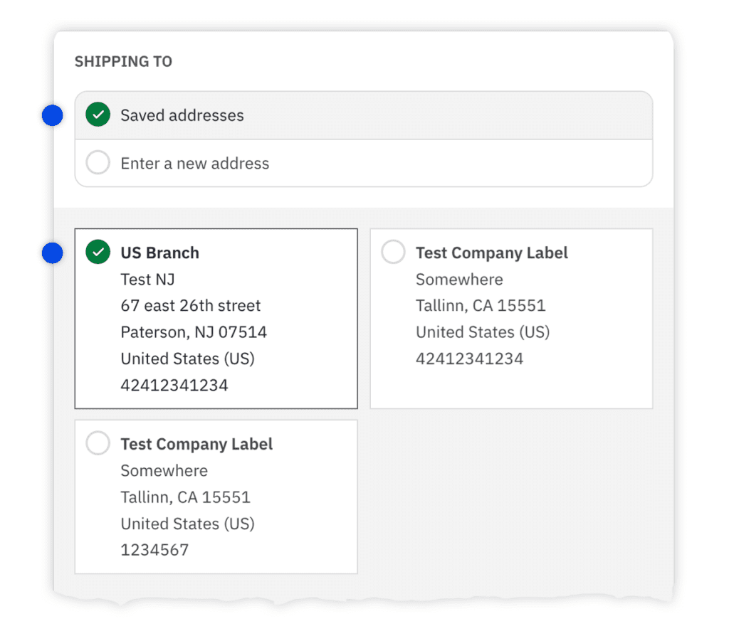 Address book saved addresses at checkout