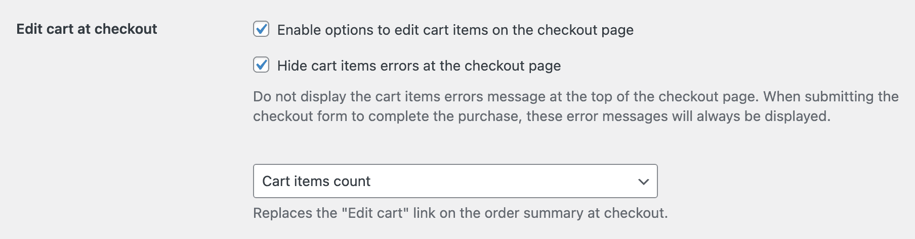 Screenshot of Fluid Checkout options for editing cat at checkout.