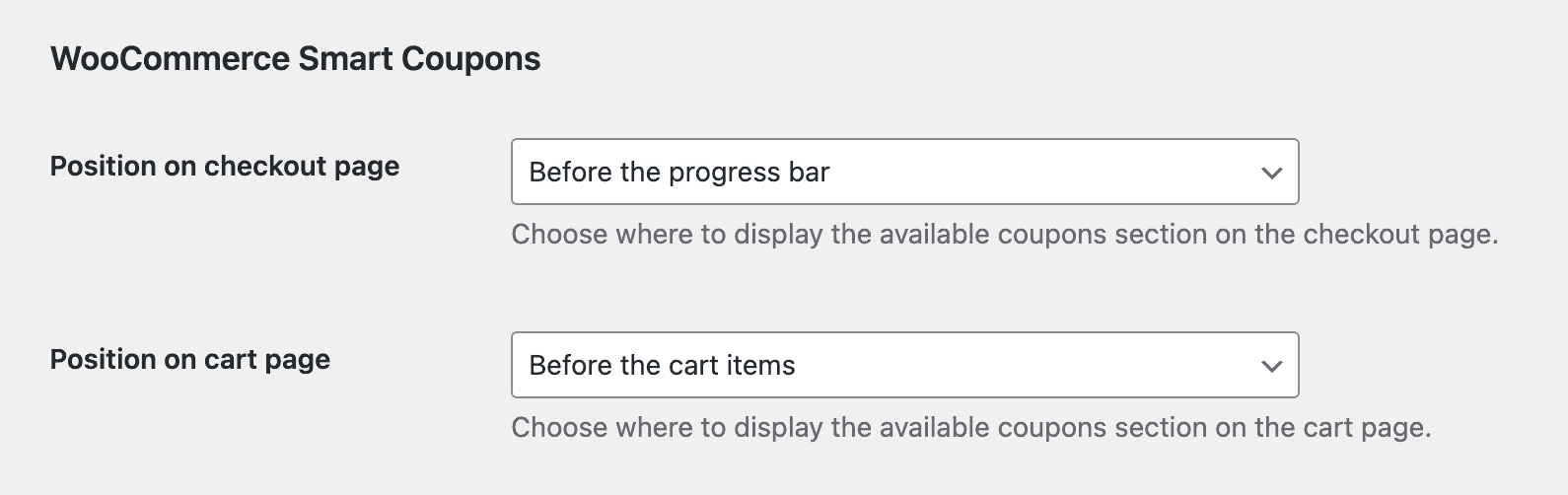 WooCommerce Smart Coupons integration settings.